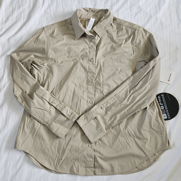 lululemon athletica Tops - Lululemon Cotton-Blend Poplin Button-Down Shirt CMPK Camp Khaki Women's Size L